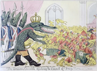 Das korsische Krokodil löst den Rat der Frösche auf, 9. November 1799 (Lithografie)